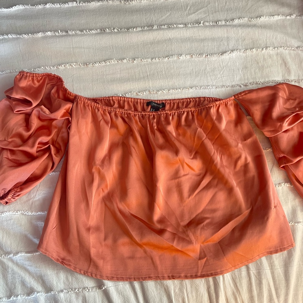 Copper off shoulder satin top